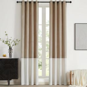 BULBUL Champagne Cream Ivory Color Block Window Curtains Panels 102 inches Long Velvet Farmhouse Drapes for Bedroom Living Room Darkening Treatment with Grommet Set of 2