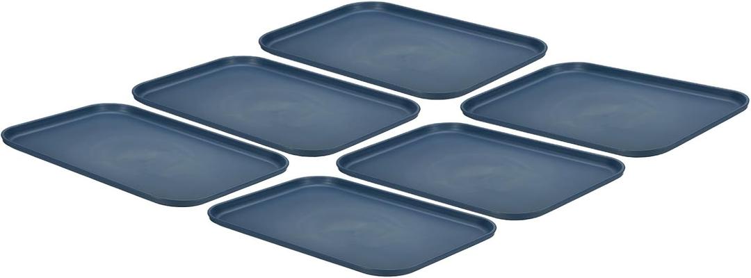 PATIKIL Plastic Fast Food Serving Tray, 6 Pcs 12.2" x 8.9" Reusable Rectangular Cafeteria Serving Platter for Party Kitchen Restaurant, Dark Blue