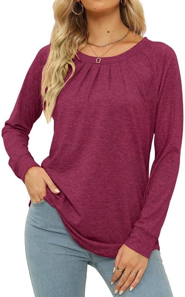 JomeDesign Womens Tops Long Sleeve Crew Neck Shirts Loose Casual Blouse Fall Clothes (S)