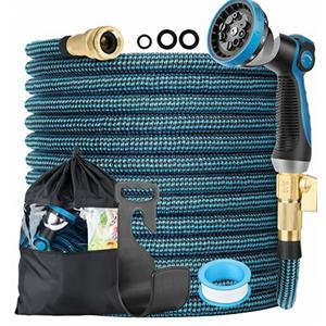 Flexi Hose Expandable Garden Hose with 8 Function Nozzle, 50FT - Lightweight Retractable Garden Hose, Water Hose - No-Kink Flexibility, 3/4 Inch Solid Brass Fittings and Double Latex Core