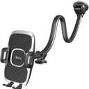 1Zero Solid Car Truck Phone Mount Holder with 14-Inch Gooseneck Long Arm, Windshield Window Mobile Holders w/Industrial-Strength Suction Cup, Anti-Shake Stabilizer Compatible All Cell Phones iPhone (Black Mirror Surface with Silver Ring)