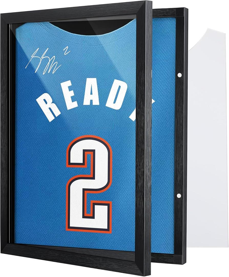 1 Pack T Shirt Display Frame, Bigger 18" x 14" Shadow Box Black T Shirt Frame with 98% UV Protection Acrylic, 1" Depth of Usable Space Shadow Box, Display Case for Shirts, Jerseys, Memorabilia