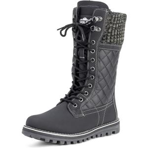 POLAR Womens Faux Fur Warm Thermal Waterproof Outdoor Walking Snow Winter Rubber Sole Calf Boots (Black), Size 7US