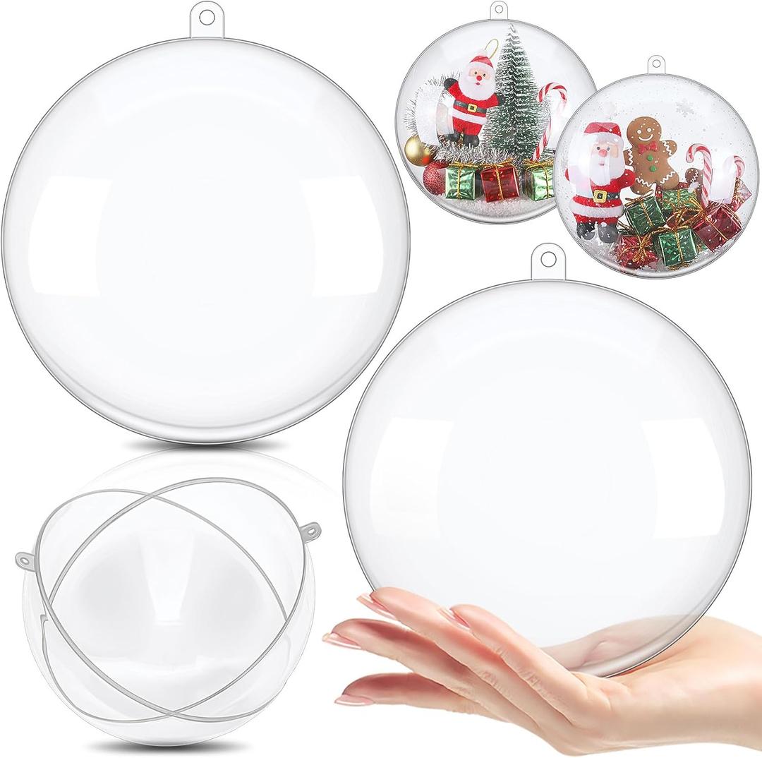 Jenaai 2 Pcs 6.14 Inches/ 156 mm Christmas Clear Fillable Ornaments Ball Large Clear Plastic Acrylic Balls Christmas Ornaments for Crafts DIY Wedding Party Decor