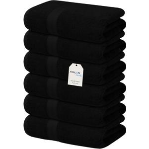 Avalon Towels Luxury Hand Towels (Pack of 6) Size 16x28 Inches - Premium Cotton, Soft and Highly Absorbent Hand Towels for Bathroom, 600 GSM Face Towels, Hotel & Spa Quality, Quick Dry (Black)