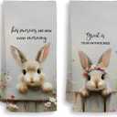 HIWX Christian Bunny Kitchen Towels, Rustic Rabbit Farm Animals Decorative Kitchen Dish Towels, Easter Rabbit Hand Towel for Bathroom Decor, Bunny Gifts for Women, 16x24 Inches Set of 2