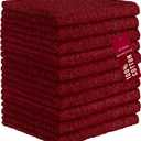 DecorRack 10 Pack 100% Cotton Wash Cloth, Luxurious Soft, 12 x 12 inch Ultra Absorbent, Machine Washable Washcloths, Red (10 Pack)