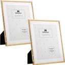 10x12'' Gold Metal Bamboo Detail Picture Frame with Acid Free Mat for 8x10'' Set of 2, Elegant Narrow Plated Photo Frames 5x7'' With Velvet Backing for Desktop and Wall Dcor (10X12 Mat 8X10 2PK, Dark Gold)