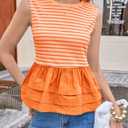 Tankaneo Womens Summer Striped Peplum Tank Tops Orange (L)