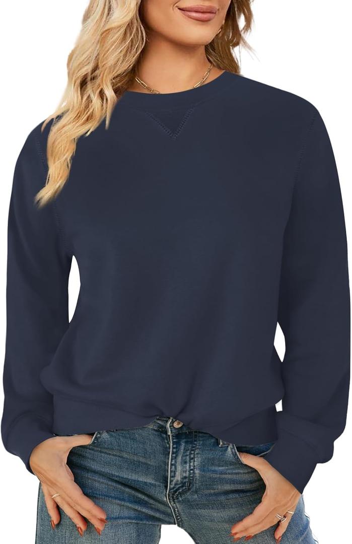 Elesomo Womens Sweatshirts Cotton Crew Neck Casual Long Sleeve Pullover Tops XXL 