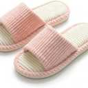 Corduroy House Slippers for Women and Men - Soft Indoor Comfort Slides with Non-Slip Sole, Lightweight & Breathable (8-8.5 Women/6.5-7 Men, Pink)