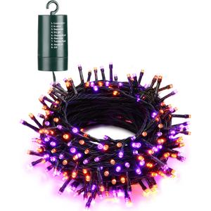 Flacchi Orange Purple Halloween Lights, 67 ft 200 LED Battery Operated String Lights Waterproof 8 Modes & Auto Timer Mini Lights for Halloween Decorations, Home, Party, Holiday Decor Outdoor Indoor