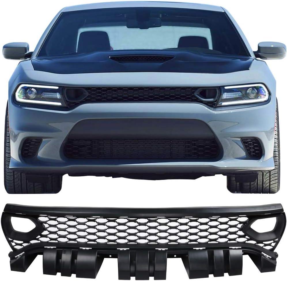 IKON MOTORSPORTS, Front Upper Grille Compatible With 2015-2023 Dodge Charger SRT/Scat Pack, PP Front Bumper Grille Upper Grill Guards