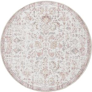 jinchan Kalen Round Rug 4ft Area Rug Washable Vintage Indoor Retro Accent Entryway Floor Cover Distressed Floral 4' Round Circle Boho Non Slip Thin Carpet for Bedroom Living Room Dining Room Red
