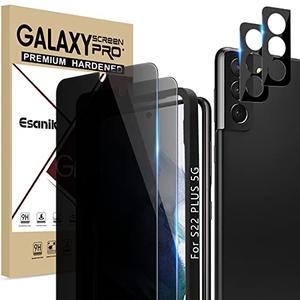 Esanik Privacy Screen Protector for Samsung Galaxy S22 PLUS 6.6 Inch [2 + 2 Pack], 2 x PET Anti Spy Screen Cover [Not Glass] + 2 x Camera Lens Tempered Glass