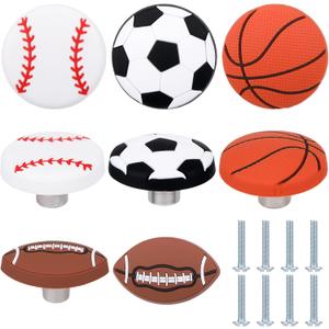 8 Pcs Sports Ball Dresser Knobs for Kids Baseball Basketball Dresser Drawer Knobs for Boys Football Soccer Hardware Drawer Pulls Handles for Cabinet Party Decor (Novel Style)