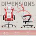 HLDIRECT High Back Gaming Chair, USB Massage Lumbar Support, White&Red, 21.7 inches x 20.9 inches x 51.2 inches