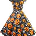 Hanpceirs Women's Cap Sleeve 1950s Retro Vintage Cocktail Swing Dresses with Pocket (XXXL)