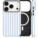 KANGHAR Compatible with iPhone 17 Pro Max Case 2025, Aesthetic Stripes Cute Pattern, Support for MagSafe Shockproof Cover for Girls Women -Blue