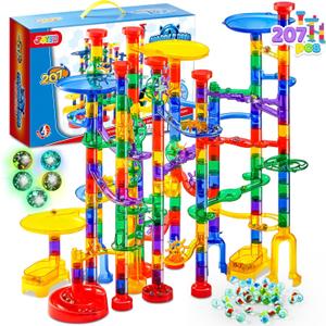 JOYIN 207 Pcs Glowing Marble Run, Construction Building Blocks Toys with 5 Glow in The Dark, STEM Toy for Boys and Girls, Educational Toy, Birthday Gifts, Easter Basket Stuffers
