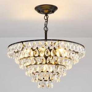 YYJLX Modern Crystal Chandelier 7 Light 20" Raindrop Black Ceiling Chandelier Adjustable Hanging Light Fixture for Dining Room Foyer Entryway Staircase Living Room