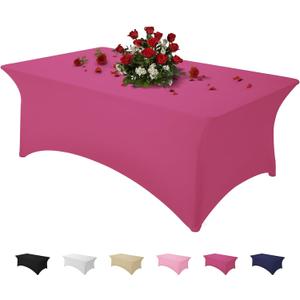 Famstar Table Cloth Fuchsia 4FT Spandex Tablecloth for Rectangle Fitted Table Cloths Stretch Covers Washable Wrinkle Free Tablecloths for Festival Camping Picnic Wedding Party