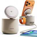 4 in 1 [Official MFI Qi2 PSE Certified] 15W Mag Safe Wireless Charging Station Dock, Threekey Apple Watch Mag Safe Charging Cube with Ambient Light for iPhone 16/15/14/13 12&iWatch&Airpods 4/3/2&iPad