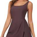 Aleumdr One Piece Swimdress Swimsuit for Women Tummy Control Split Swim Dress Skirt Bathing Suit with Pockets (X-Large, Dark Brown)