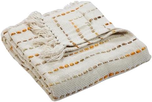 LR Home 50x60 Inch Soft Hand-Woven Farmhouse Throw Blanket - Perfect for Bed, Sofa, Couch, and Living Room Decor - Warm blankets for winter - Striped Fall Blanket - Christmas Gift - Yellow/Cream