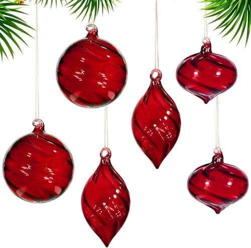 Red Swirl Glass Ornaments Set of 6