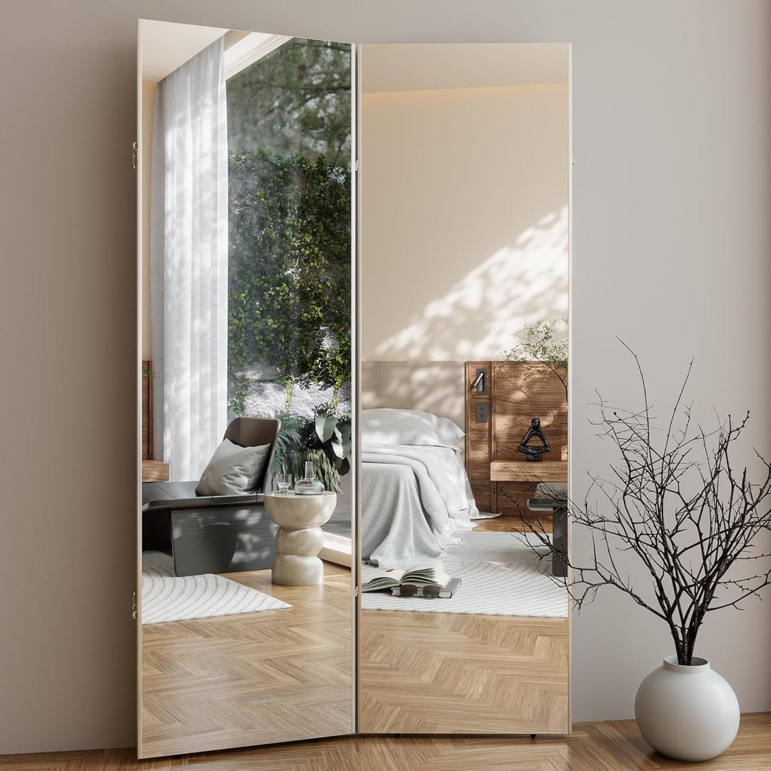 71x 48 Foldable Full Body Floor Mirror with Ultra-Light Design, Glassless Shatterproof Surface, Space-Saving Full-Length Mirror for Home Gym, Yoga, Dance Studio (Silver)