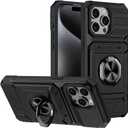 Magnetic Case for iPhone 16 Pro Max/16 Pro/16 Plus/16, Heavy Duty Card Slot Hard Shell with Ring Anti -Scratch Cover,Black,16 Pro Max