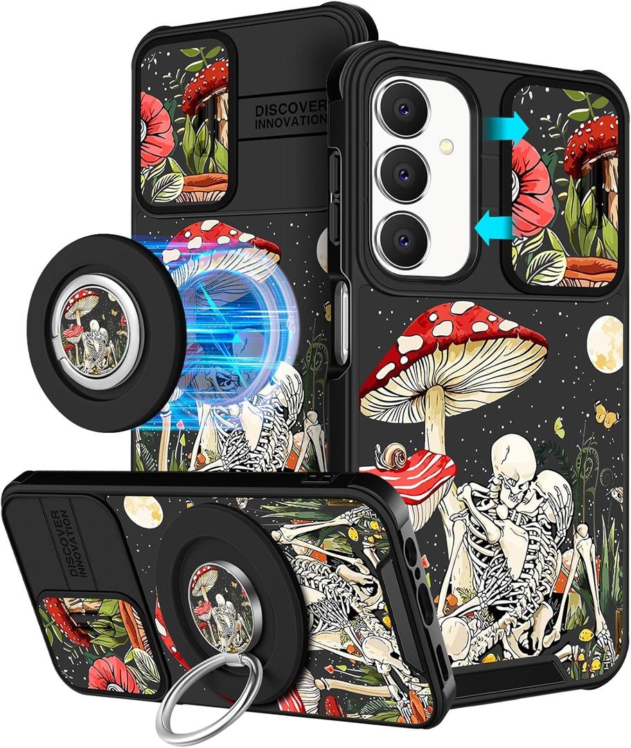 for Samsung Galaxy A25 5G Phone Case - [2in1] Women Cute Girls Phone Cover Skull Skeleton Cool Design Camera Cover Compatible with MagSafe Ring Holder Stand for Samsung A25 5G Cases 6.5