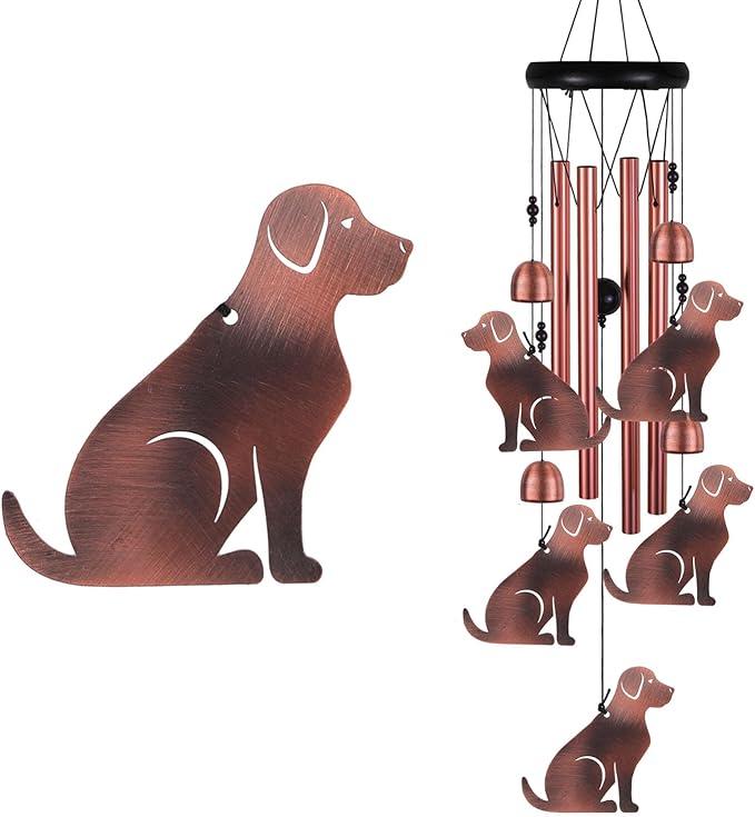 Dog Wind Chimes for Garden, Gifts for Mom, Home, Balconies, Rooms, Patio, Indoor, Outdoor Dog Decoration, Aluminum Dogs Chimes, Dog Wind Catcher, Red Copper Dogs Wind Bells, Dogs Wind Chimes Decor