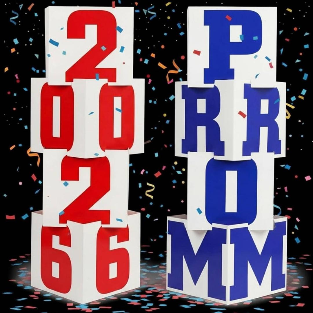 Queekay 8 Pcs Prom Column Standup Photo Booth Decorations 2026 Prom Backdrop Balloon Boxes Cardboard Decoration Column for Party College, 11.8 x 44.9 Inch(Red, Blue)