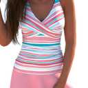 ROSEWE Two Piece Tankini Swimsuits for Women, Tummy Control Bathing Suit with Skirt, V-Neck Swimdress (Large, Pink Striped)