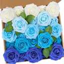 N&T NIETING Blue Roses Artificial Flowers, 25pcs Fake Flowers Rose Perfect for DIY Wedding Bridesmaid Bridal Bouquets Centerpieces Home Flower Arrangement Decoration, Series Blue
