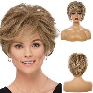 Kaneles Short Blonde Wigs for White Women Natural Layered Fluffy Wavy Full Synthetic Wigs(Dark Roots)