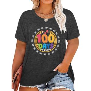 100 Days of School Shirt : Women 100th Day of School Shirt Plus Size Teacher Shirts School Celebration Gifts Pullover Tops (4X-Large, Grey 2)