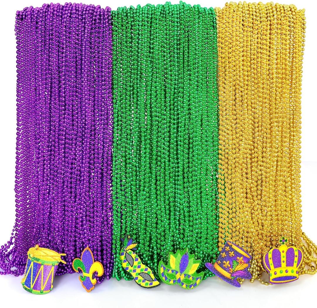 Mega-L 126Pcs Necklaces Accessories for Mardi Gras Beads Purple Green Gold 31.5" Holiday Carnival Beads Bulk for Mardi Gras Parade Throws Pirate Wedding Birthday Party Decor Supplies Favors