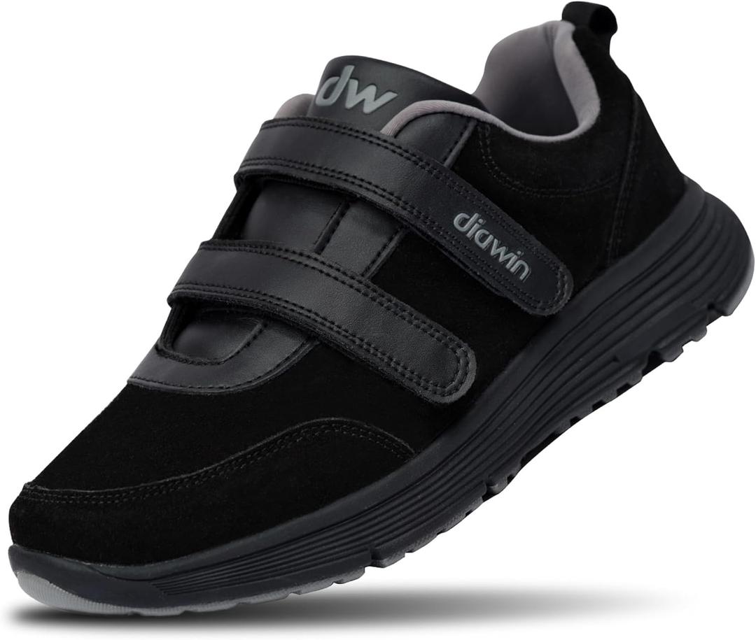 diawin Wide Shoes for Men & Women  Extra Depth Walking Shoes with Wide Toe Box for Swollen Feet, Hallux, Arthritis, and Diabetic Needs  Durable Genuine Leather for Comfort (Black)