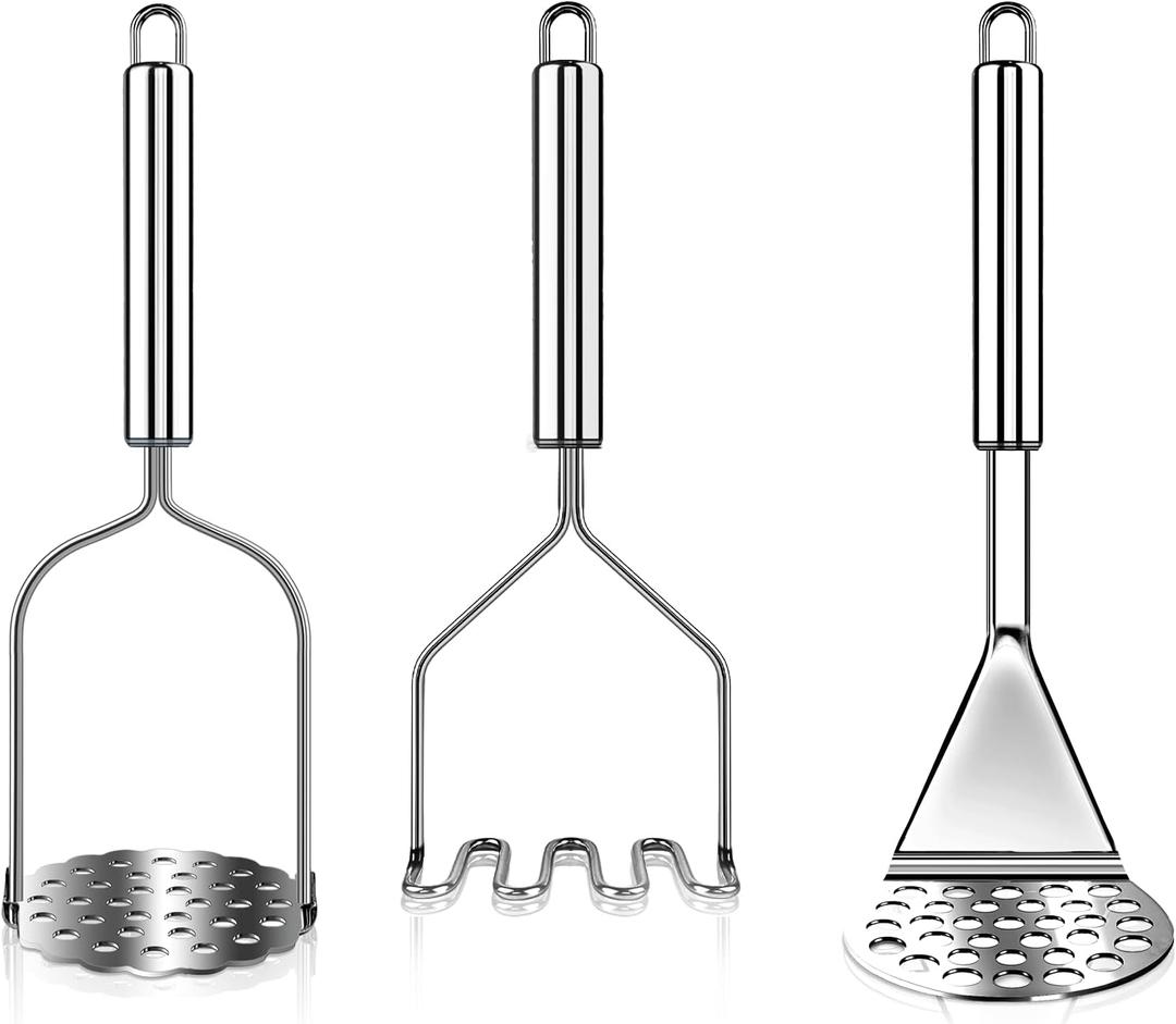 3 PCS Potato Masher Stainless Steel,Bean Smasher,Food Fruit Egg Masher Metal, Masher Kitchen Tool