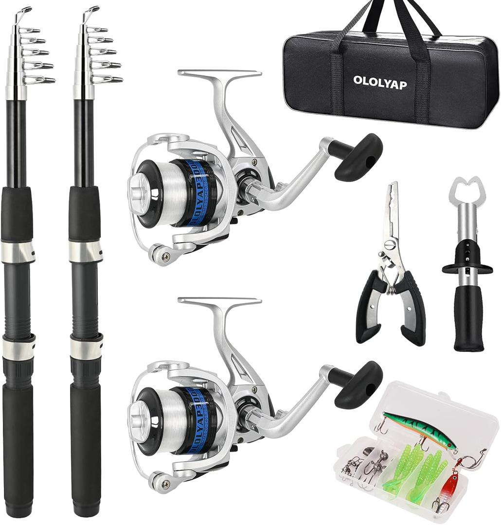Fishing Pole Combo Set 6.9ft 2PCS Telescopic Fishing Rod and Reel Combo with Fishing Pliers and Lip Gripper Collapsible Fishing Rod and Reel Kits for Bass