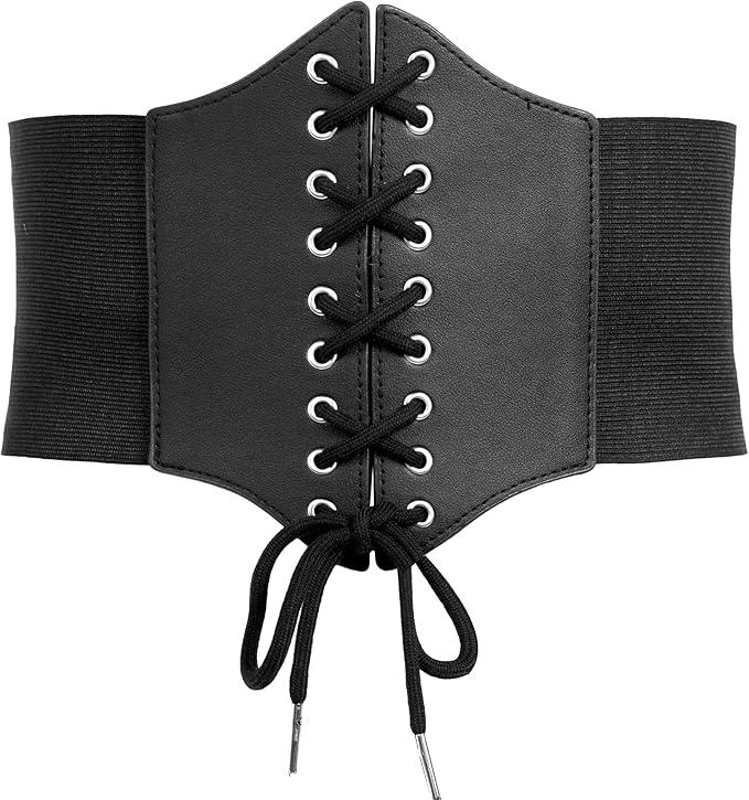 Spooktacular Creations Halloween Black Corset Waist Belt, Waist Belt Costume Lace-Up Black Corset Waist Belt for Adult Women, Renaissance Tied Elastic Corset Belt for Halloween Costume Cosplay Party