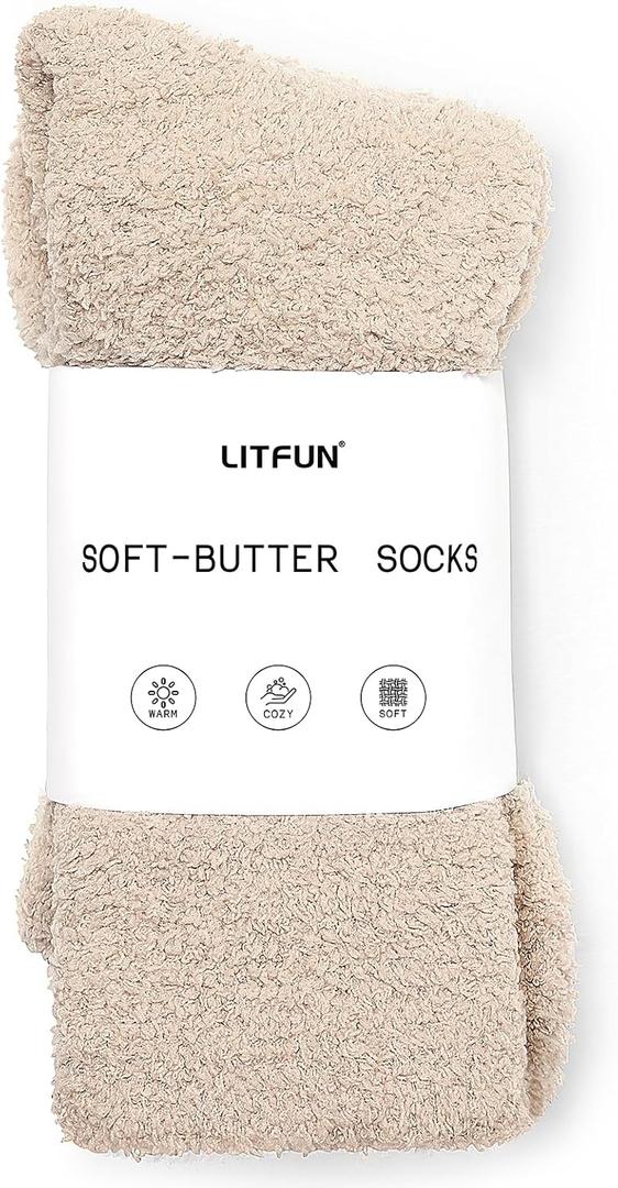 2 x Litfun Fuzzy Socks for Women Cozy Fluffy Winter Warm Sleep Socks Super Comfy and Soft