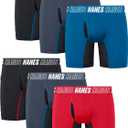 Hanes Moves Underwear, Anti-Chafe Boxer Briefs for Boys, 6-Pack (Small, Black/Blue/Red- Long Leg)