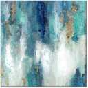 UTOP-art Abstract Canvas Wall Art Painting: Hand Painted Gold Foils Textured Blue Picture Artwork for Living Room (16'' x 32'' x 2PCS + 32'' x 32'' x 1PCS)