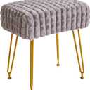 IBUYKE Rectangular Footrest Stool Ottoman, Makeup Vanity Stool Side Table, Velvet Dressing Table Seat, Footstool Chair, Golden Steel Legs, for Makeup Room, Bedroom, Square Grid Pattern, Grey WBD003G (without storage)