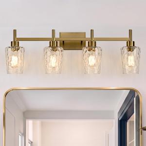4 Light Bathroom Vanity Light with Stone-Textured Glass Shade