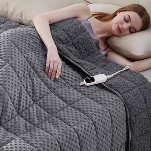 Heated Weighted Blanket for Adults, Soft Electric Throw Blanket 48''x72'' 15LBS Fast Heating Heavy Cozy Blanket with 10 Heating Levels and 1/2/4/6/8 Hours Auto Off (Grey,Twin Size)